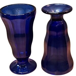 Cobalt Blue/Purple Parfait Sundae Footed Glasses Anchor Hocking 2 Vintage